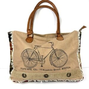 CHLOE & LEX Tote Bag Bicycle Boho Fringe Canvas Franklin Street Boston Handbag